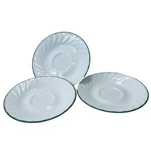 Corelle by Corning Green Rim White Swirl Callaway Ivy SET OF 3 Saucers 6 1/4"